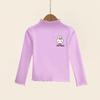 Girls' Ruffle Long-Sleeve Thermal Fleece T-Shirt - Half-High Collar, Perfect for Spring, Autumn, & Winter