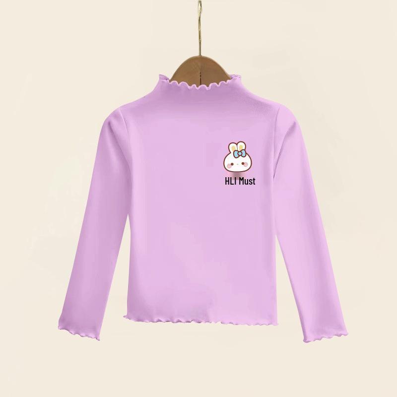 Girls' Ruffle Long-Sleeve Thermal Fleece T-Shirt - Half-High Collar, Perfect for Spring, Autumn, & Winter