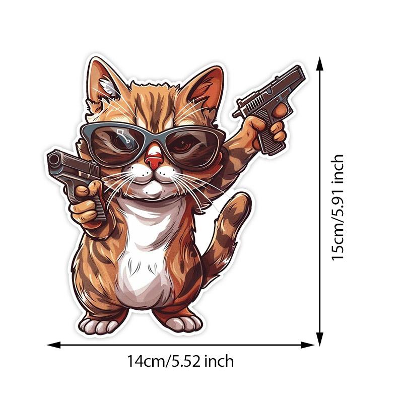 

Funny Cat With a Gun Car Stickers Waterproof Vinyl Decals Auto Body Window Bumper Decor Motorcycle Helmet Stickers TM114 D-15cm Longest Side
