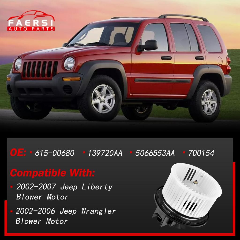 FAERSI A/C Heater Blower Motor with Fan Cage Replaces Jeep Wrangler & TJ 2002-2006