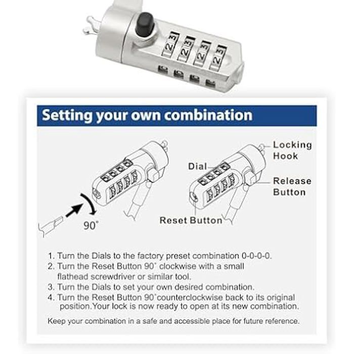 Câble de sécurité - EWENT - EW1243 - 1,5 m - Noir - Serrure à combinaison 4 chiffres