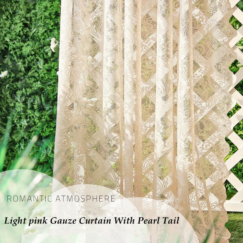 Romantic French Curtain Lace Curtain Finished American Pastoral Vintage Pearl White Tulle Fabric Room Bedroom Punch Hook Yarn