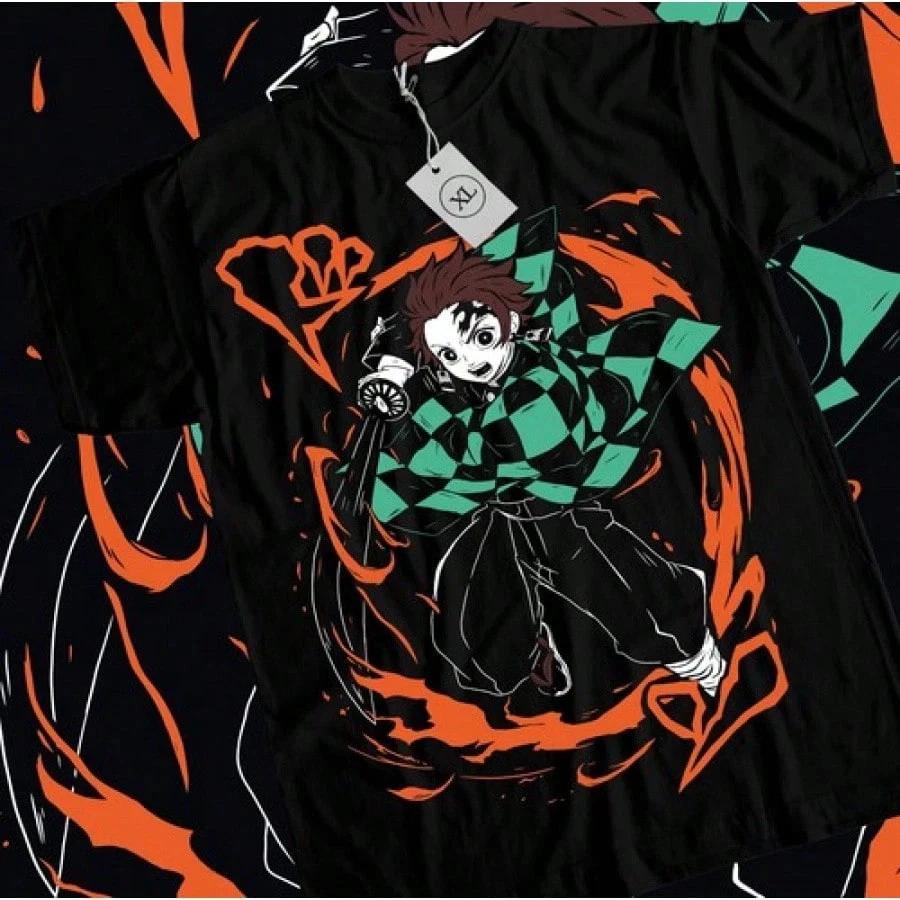 Anime Tanjiro Kimetsu No Yaiba Unisexga Nezuko Cartoon T Shirt V3 S