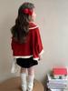 2025 Fashionable Red Knitted Girls' Cardigan – Autumn Spring Outerwear for Baby and Little Girls