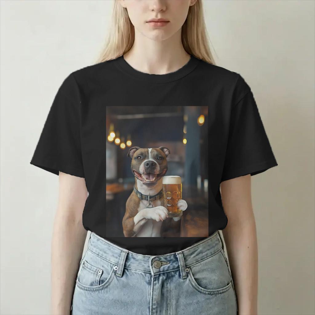 Unisex Unisexs Staffik Pijący Piwo Pies Mem Koszulka Bawełniana 100% Odzież Zabawna Krótki Rękaw Okrągły Dekolt T-shirt Duży Rozmiar Koszulka