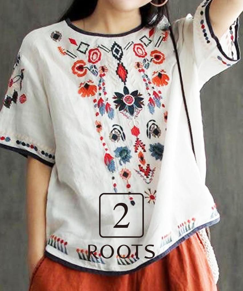 Second Roots Ethnic Embroidered Pullover Asian Short Floral and Botanical Outdoor Loose Plus Sizes Solid Top, Pattern, Sleeve, Summer, Women's,