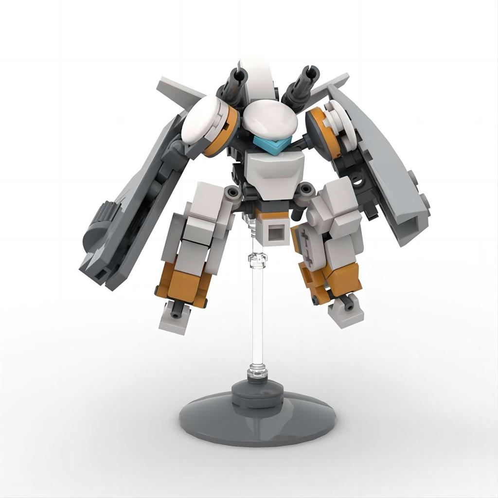 Compatible Building Blocks MOC Mini Mecha with Cannon and Shield – DIY Exoskeleton Robot Puzzle Décor Toy for Boys