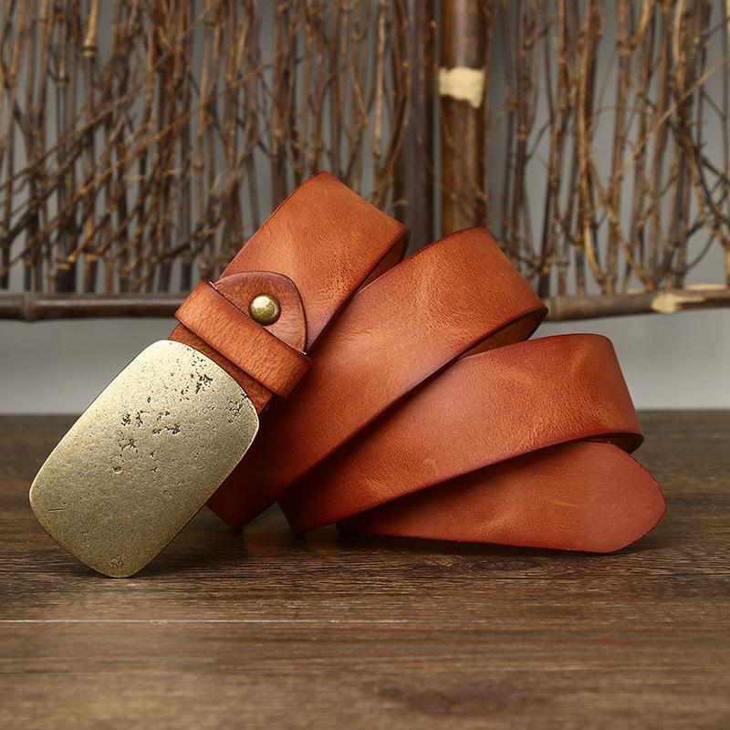 

3,3 см широкий утолщенный первый слой коровьей кожи ремень мужской натуральная кожа гладкий медный пряжка ремень пластинчатая пряжка ретро модный 130cm