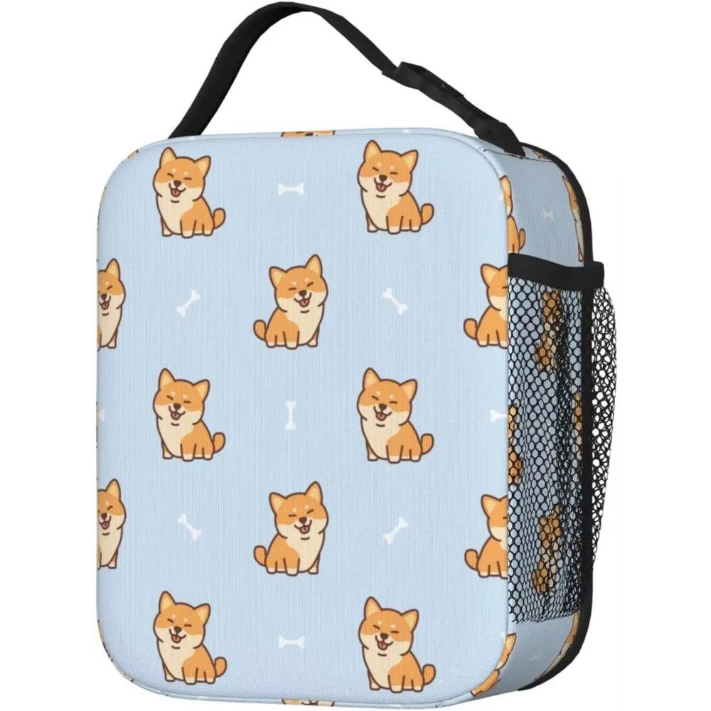 Lunch Box Cute Shiba Inu Dog Cartoon Reusable Lunch Bag with Shoulder Strap for Women Men Girls Boys Meal Tote Bag