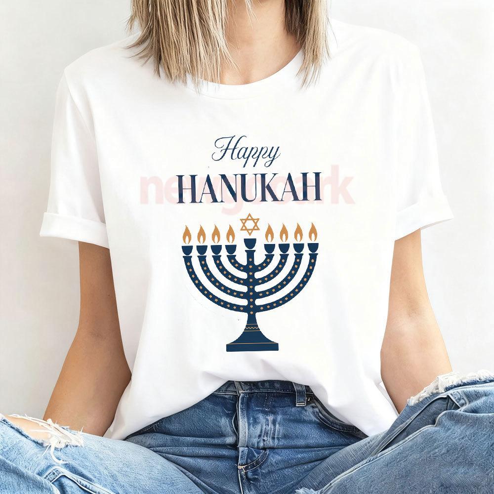 Happy Hanukkah Jewish Family Unisexorah Chanukah Holiday Graphic T Shirts Women Unisex Vintage Festival Cotton Tshirt Simple Tops