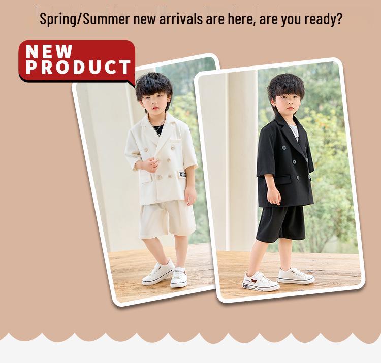 Boys' Summer Casual Short Sleeve Blazer Set - Dapper British Floral Suit for Kids' Performances