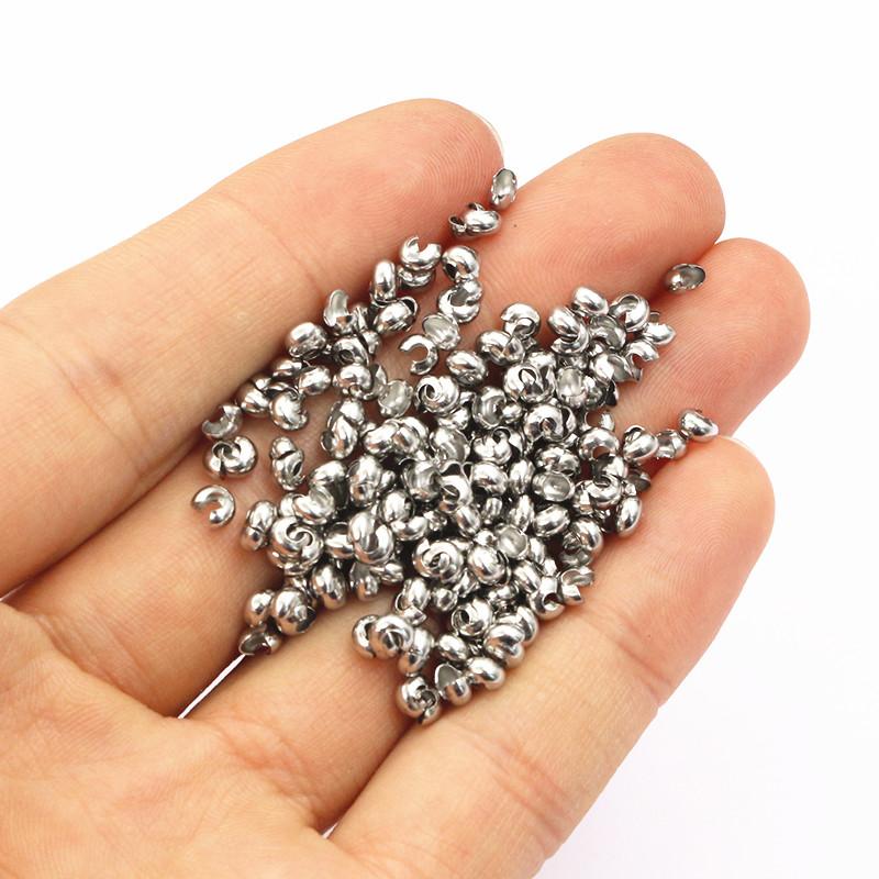 50pcs Stainless Steel Round Covers Crimp End Beads 3 4 5mm Stopper Spacer Beads For DIY Jewelry Making Findings Supplies