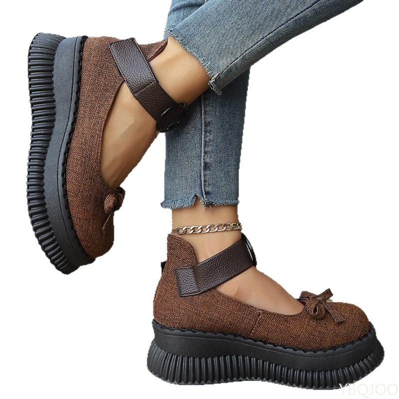 Fashion Thick soled shallow mouth single shoe for women in spring  summer new butterfly bow round toe simple comfortable women's shoes
