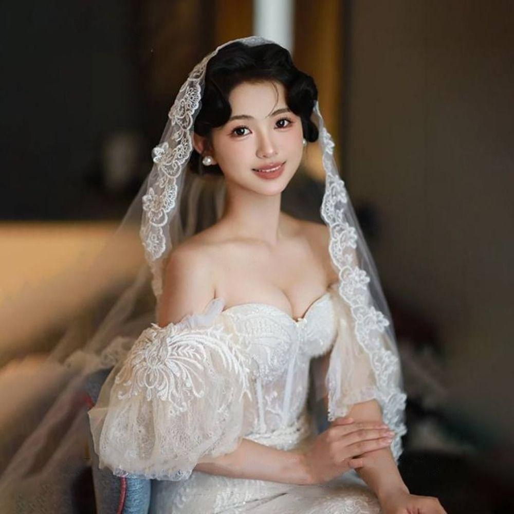 Soft Tulle Wedding Veils Lace Flower Bride Head Gauze Elegant Bridal Veil  Wedding Accessories