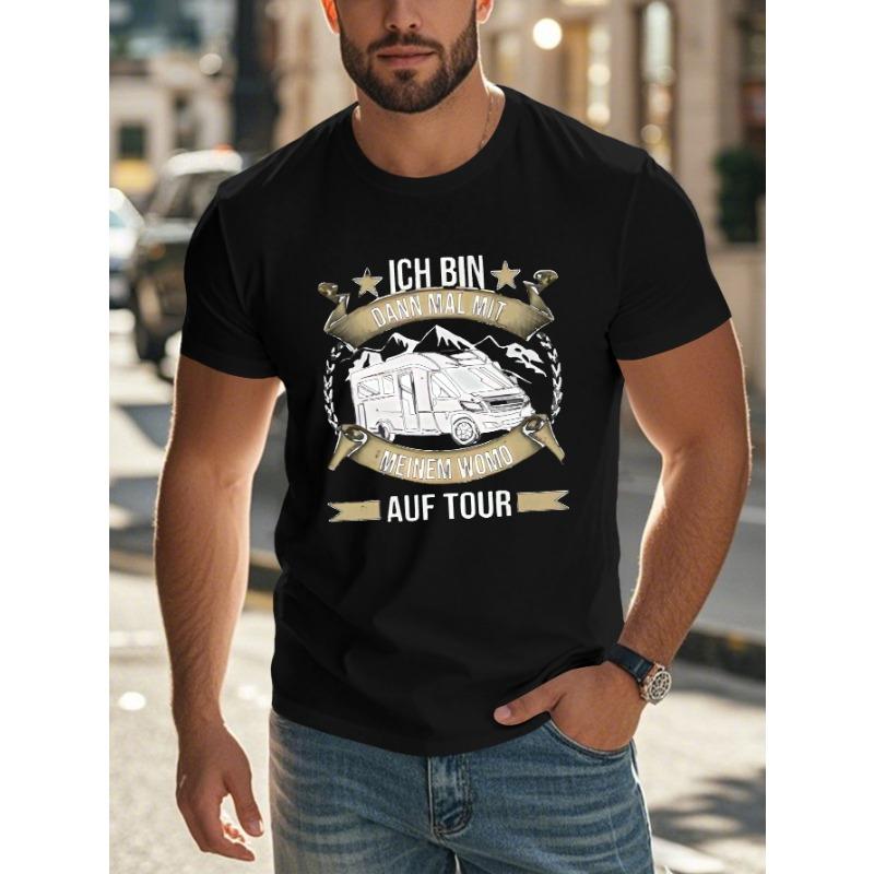 Европейские размеры Немецкий RV Кемпинг Мятая Плюс Размер Мужская Футболка, ПЛЮС РАЗМЕР S чёрный