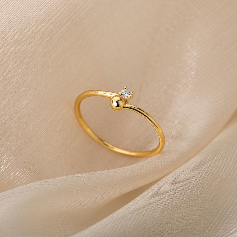 Zircon Round Bead Rings For Women Stainless Steel Geometric Adjustable Ring Femme Wedding Engagement Jewelry Gift