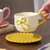 Underglaze Color Hand Painted High Value Bow Ceramic Coffee Cup and Saucer Couple Gift Cup and Saucer