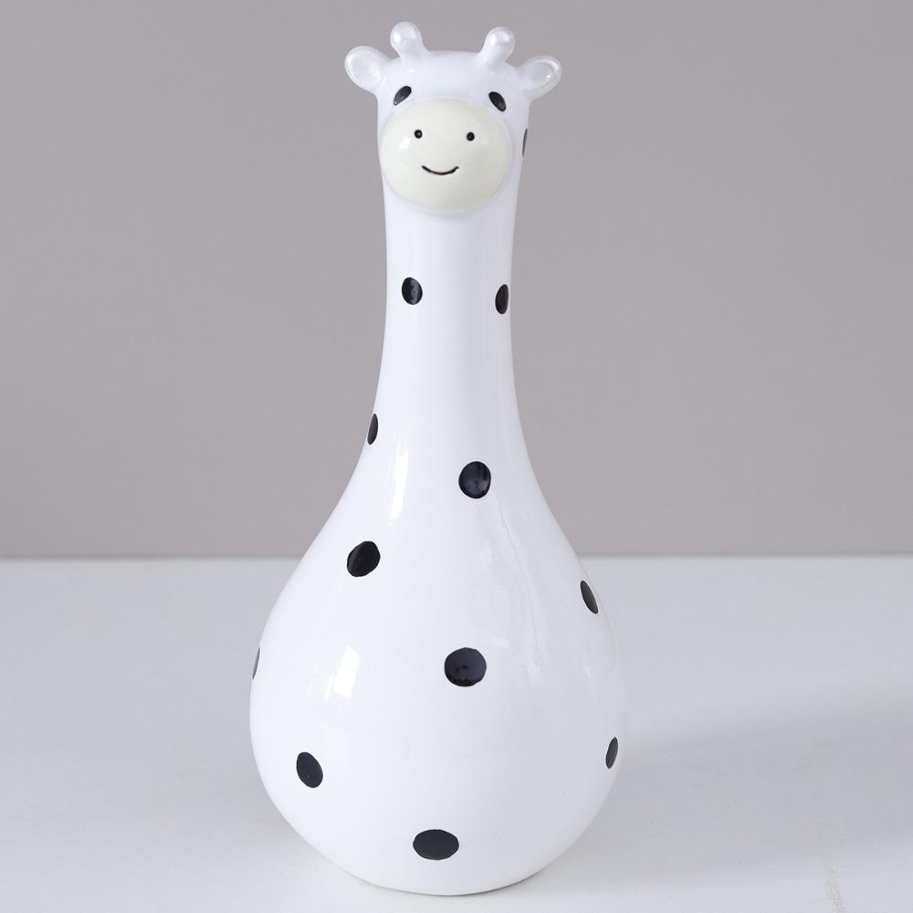 Hand Painted Cartoon Giraffe Resin Vase Novelty Cute Animal Flower Holder  Desktop Decor