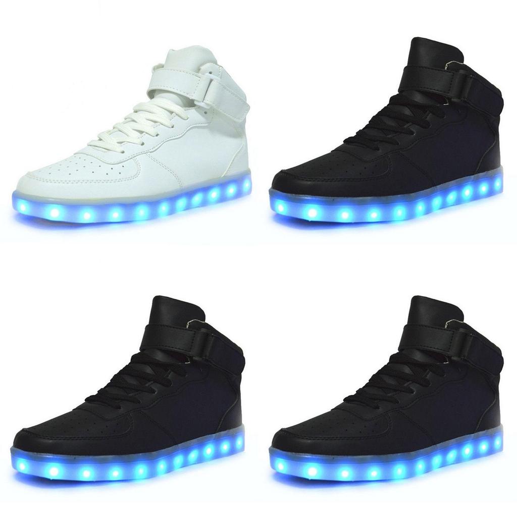 Couples Men Led Women High Light Up Trainer Lace Up Flat Shoes Luminous Sneakers