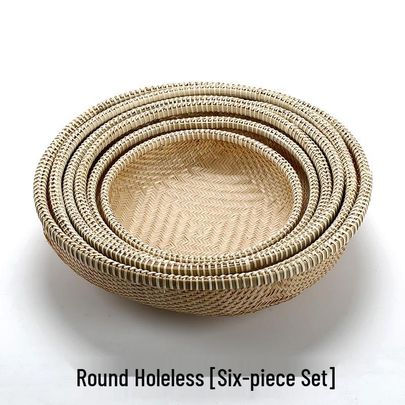 Handmade Bamboo Woven Basket for Fruits and Snacks - Round Living Room Storage Tray