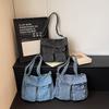 Multi-Pocket Denim Bag Large Capacity Retro Commuter Shoulder Bag