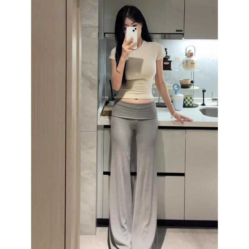 Gray micro-pull sweatpants women's spring and autumn new small casual lulu waist yoga flared pants