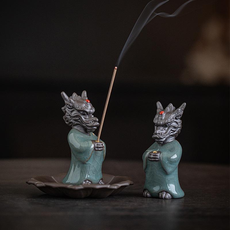Mini Ceramic Dragon Incense Holder Burner for Tea Ceremony Meditation Zen Desk Decor Line Stick Fragrance Plug Stand Gift