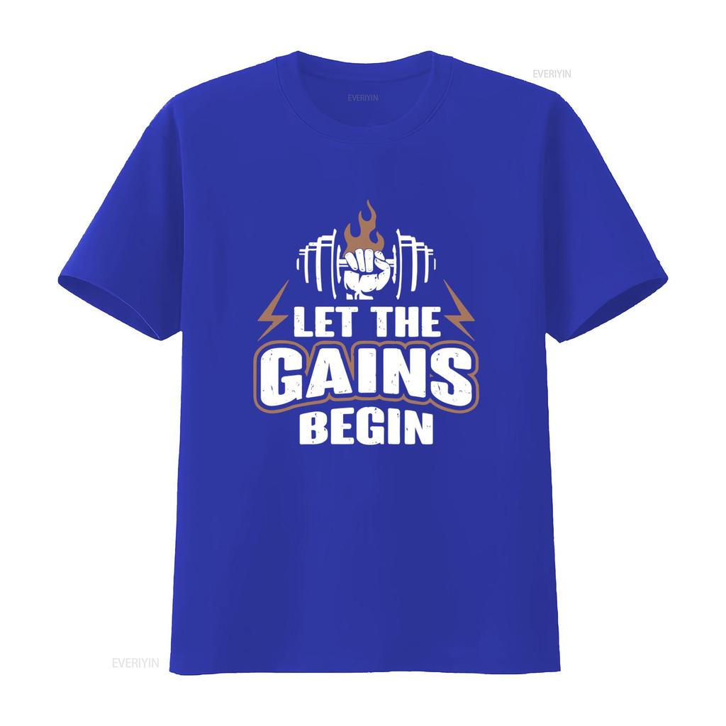 Let The Gains Begin Workout Gym T Shirt For Fitness Enthusiasts Vintage Designer Clothes Versatile Homme Soft Slightly