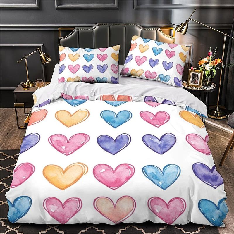 3D Digital Printing Love Series Polyester Bedding Two Or Three-Piece Set