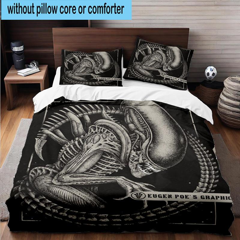 3PCS Alien Horror Artwork 3pcs Bedding,Including 3PCS Duvet Cover And 2pcs Pillowcases Perfect for Christmas,Ideal for Bedroom, Dormitory
