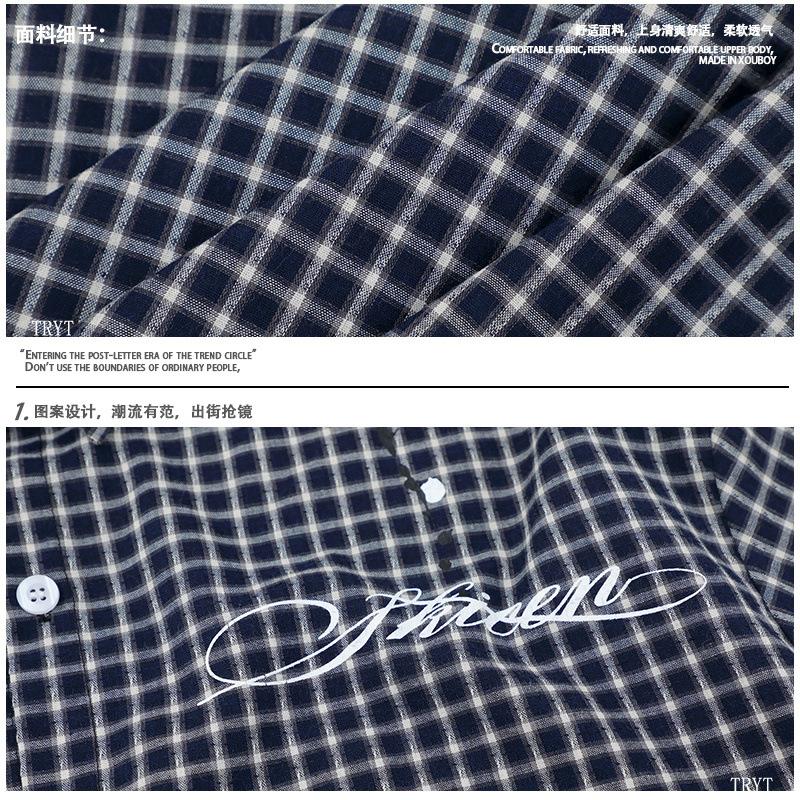 Foreign Trade Original Summer New American Vintage Plaid Short-Sleeve Shirt, Loose Collegiate Style Royal Blue Top for Men and Women