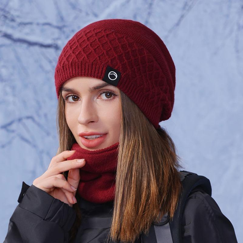 

Зимняя теплая шапка шарф набор из двух предметов модная вязаная шапка-пуловер флисовая защита ушей холодная шерстяная шапка женская