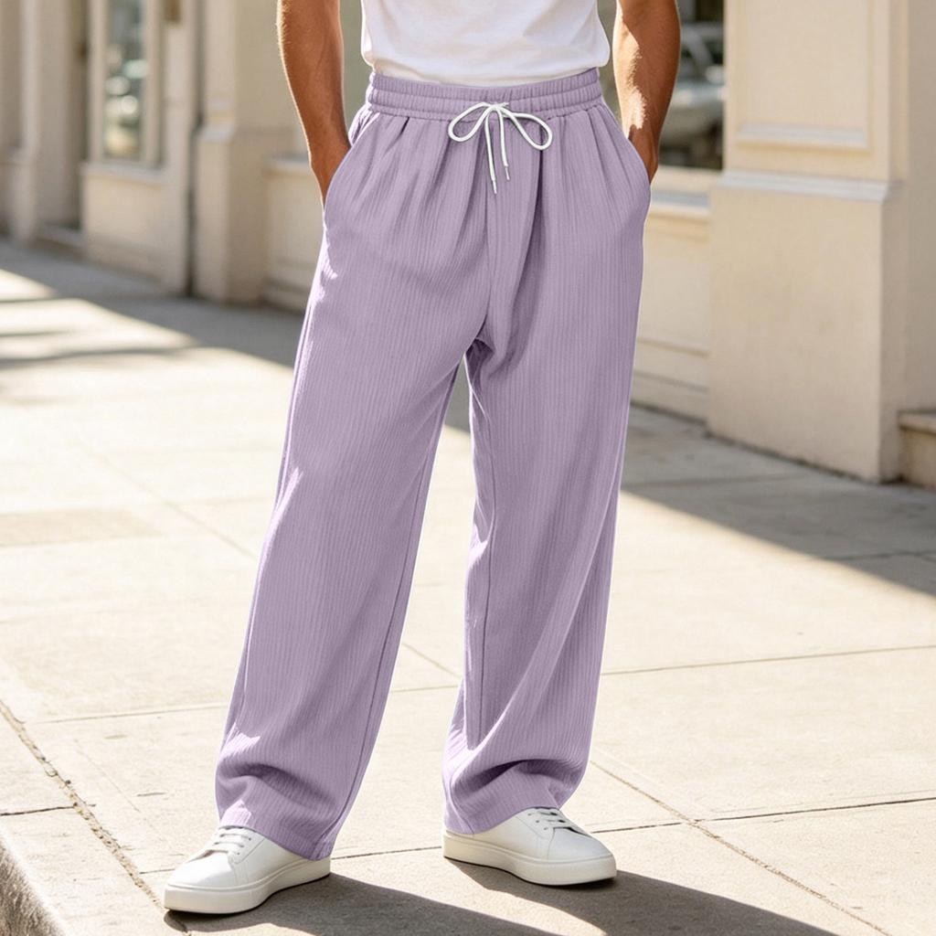 Men's Color Casual Wide Leg Sweatpants with Elastic Waist, Loose Fit Straight Pants for Daily Wear