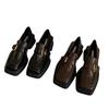 Height-Increasing Platform Single Shoes Women'S Spring Retro Square Head Thick Heel Small Leather Shoes