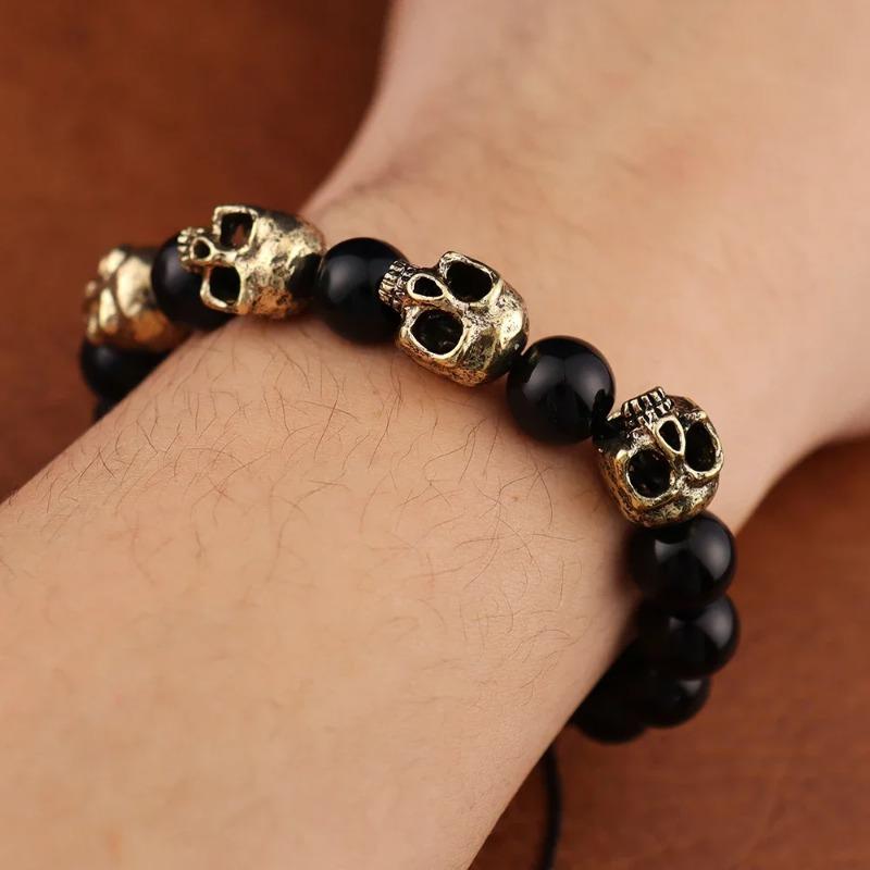 1PC  Chic Beaded Stone Skull Decor Bracelet Halloween Accessories