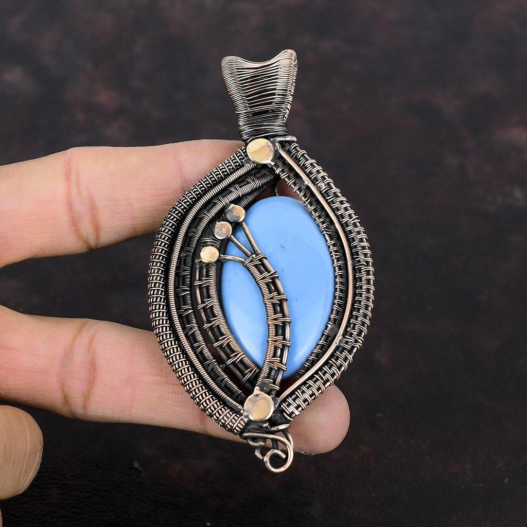 Angelite Pendant Copper Wire Wrapped Pendant Original Gemstone Pendant Angelite Jewelry Handmade Pendant Engagement Gift Copper Wire Jewelry