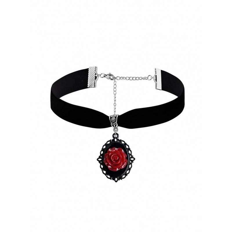 Gothic Resin Rose Velvet Choker Necklace