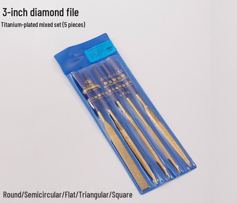 Sada diamantových pilníků Lionwei s titanovým povlakem - 3", 4", 5" Různé ploché, malé a trojúhelníkové pilníky pro broušení slitin.