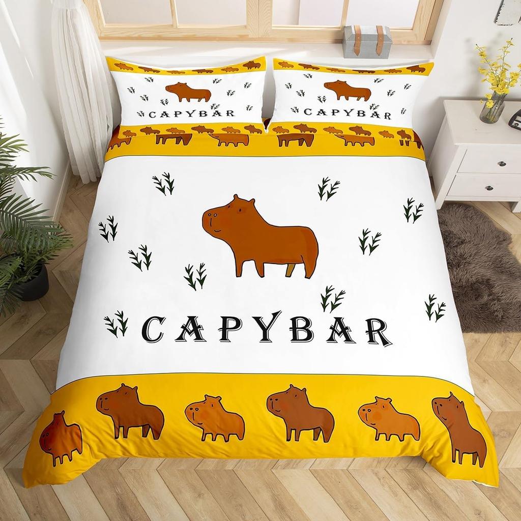 3D Capybara Duvet Cover For Capybara Lovers,Cute Funny Capybara Comforter Cover,Natural Theme Kawaii Rodent Animal Bedding Set