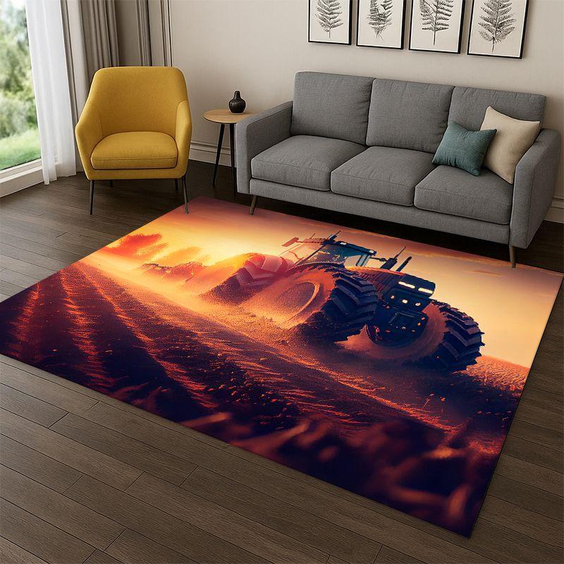 Retro Traktor Auto LKW Cartoon Teppich für Schlafzimmer Wohnzimmer Sofa Spielzimmer Fußmatte Heimdekoration, Kinder Spielbereich Teppich Rutschfest