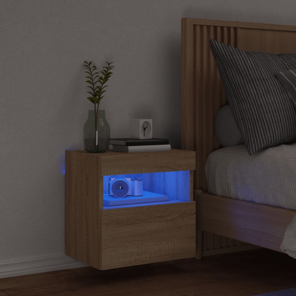 Wall Mounted TV Cabinet with LED Lights Sonoma Oak Finish 40 x 30 x 40 cm