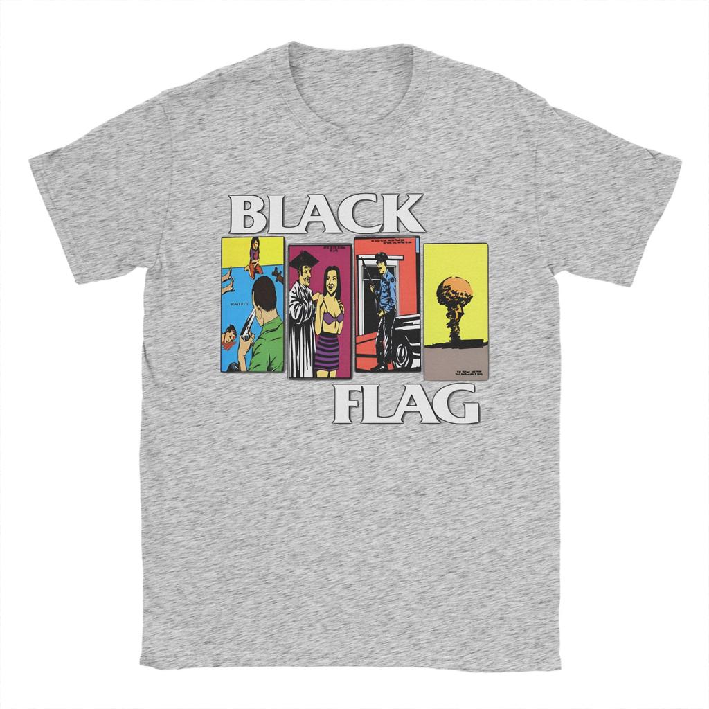 Comics Punk Rock Band T Shirt Men's Cotton Tops Shirts Funny Black Flag O-neck Short Sleeve