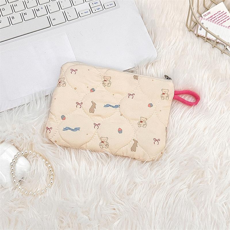 Ins Style Flower Coin Purse Cartoon Rabbit Clutch Bag Lipstick Earphone Sundries Storage Bag Wallet Pouch Mini Makeup Bag