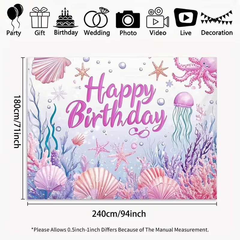2D Pastel Underwater World Backdrop Pink Happy Birthday Kids Studio Photography Background