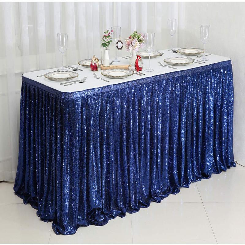 Sequin Table Skirt - Birthday Party, Wedding, Festival Event Rectangle Glitter Table Skirt Decoration