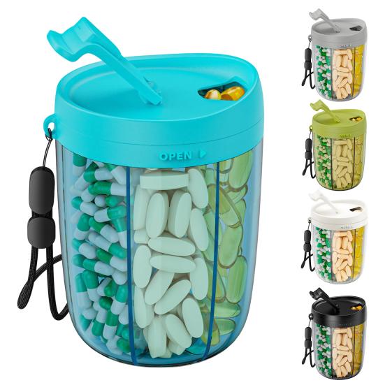 Pill Bottle Organizer Large Capacity Multiple Compartments Transparent Design Wide Opening Pill Box Medicine Tablets Organizer