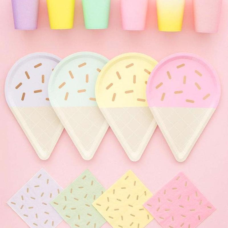 6pcs Mix Color Ice Cream Disposable Tableware Paper Plates For Wedding Birthday Party Baby Shower Kids Summer Party Decoration