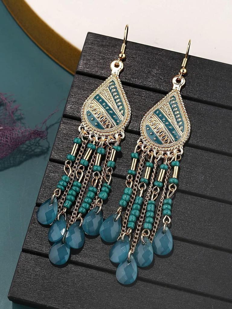 Earrings for Women and Girls Fashion Dangler Earrings | Gold Plated Long Beaded Tassel Earrings Bohemia Dangler Earrings