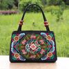 Ethnic style double-sided embroidered double-layer canvas bag middle-aged and elderly women's square bag