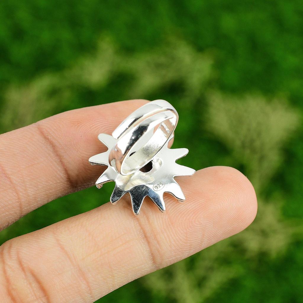 Womens day Deal 925 Silver Oval Rhodonite Stone Flower Statement Ring Jewelry